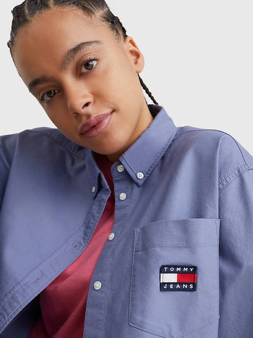 Tommy Hilfiger Tommy Badge Boyfriend Gömlek Kadın Mor | TH345NWD