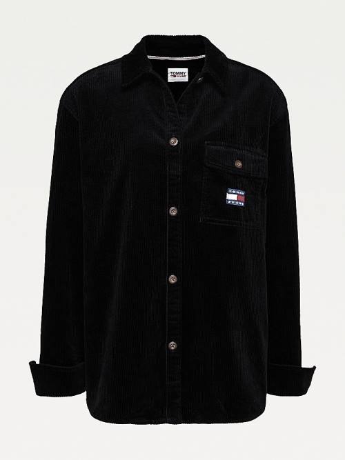 Tommy Hilfiger Tommy Badge Corduroy Oversized Fit Overshirt Gömlek Kadın Siyah | TH634SAG