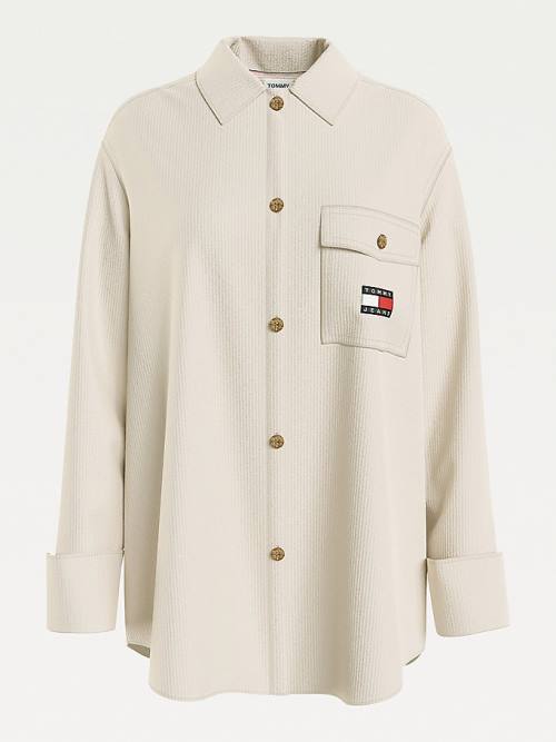 Tommy Hilfiger Tommy Badge Corduroy Oversized Fit Overshirt Gömlek Kadın Bej Rengi | TH921QZO