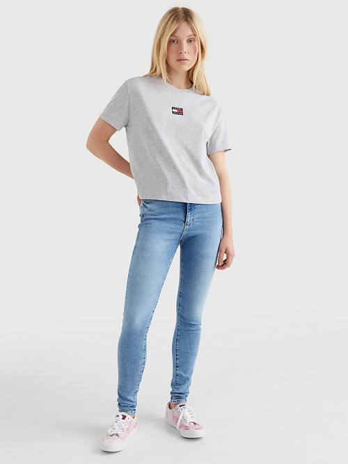 Tommy Hilfiger Tommy Badge Crew Neck Tişört Kadın Gri | TH897GLB