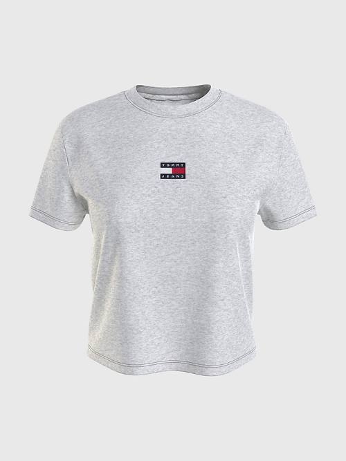 Tommy Hilfiger Tommy Badge Crew Neck Tişört Kadın Gri | TH897GLB