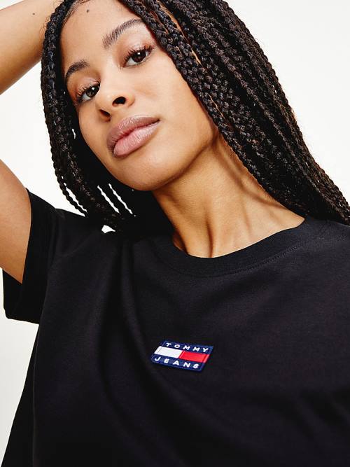 Tommy Hilfiger Tommy Badge Crew Neck Tişört Kadın Siyah | TH918BGA