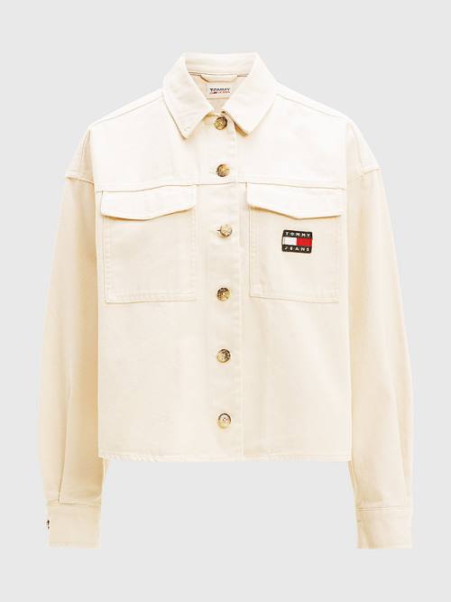 Tommy Hilfiger Tommy Badge Cropped Fit Overshirt Gömlek Kadın Bej Rengi | TH257CNI