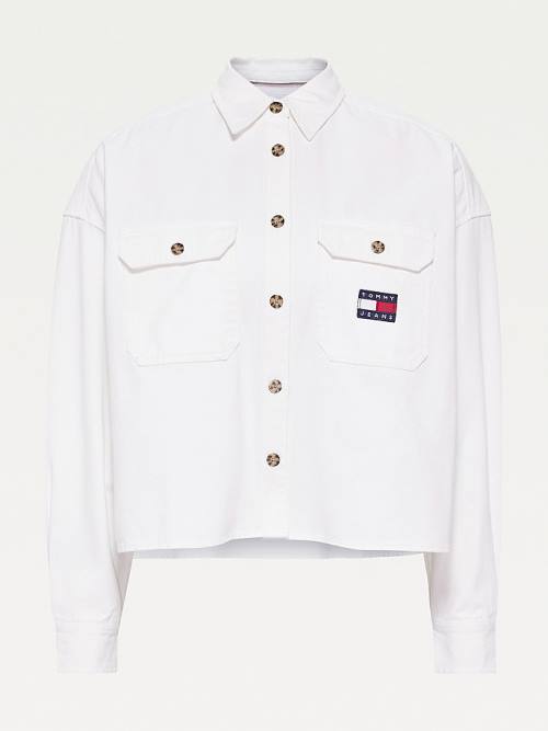 Tommy Hilfiger Tommy Badge Cropped Utility Gömlek Kadın Beyaz | TH026WKN