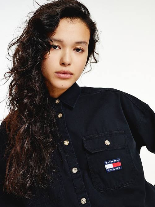 Tommy Hilfiger Tommy Badge Cropped Utility Gömlek Kadın Siyah | TH497BQR