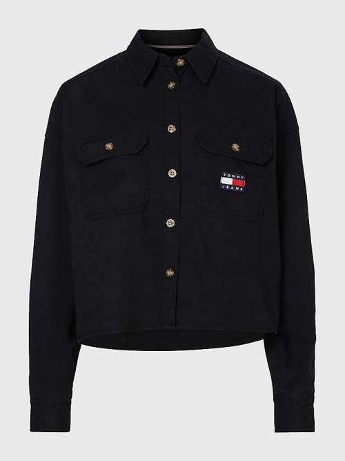 Tommy Hilfiger Tommy Badge Cropped Utility Gömlek Kadın Siyah | TH497BQR