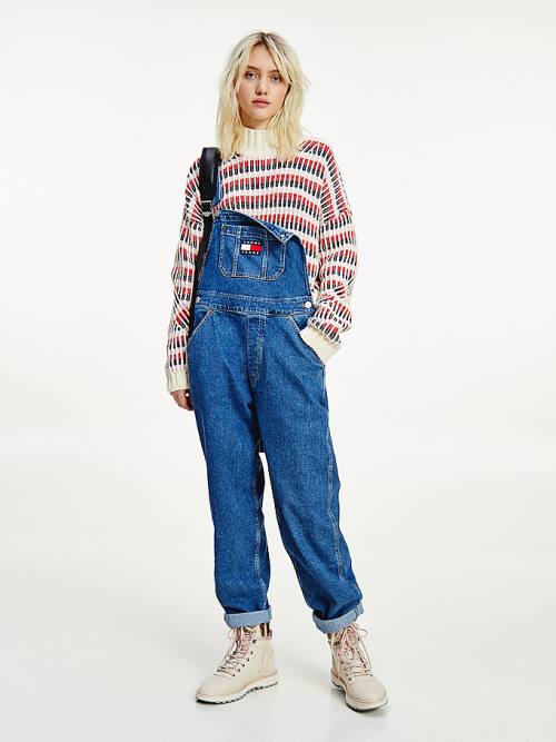 Tommy Hilfiger Tommy Badge Denim Dungarees Jean Pantolon Kadın Denim | TH213YEX