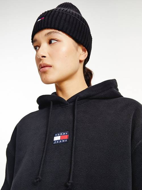 Tommy Hilfiger Tommy Badge Fleece Kapüşonlu Sweatshirt Kadın Siyah | TH957ORF