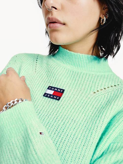 Tommy Hilfiger Tommy Badge Furry High-Neck Jumper Kazak Kadın Yeşil | TH627DVL