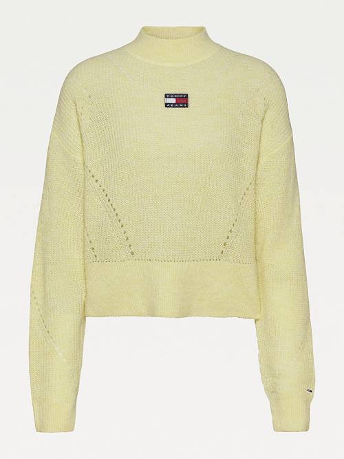 Tommy Hilfiger Tommy Badge Furry High-Neck Jumper Kazak Kadın Sarı | TH701LIS