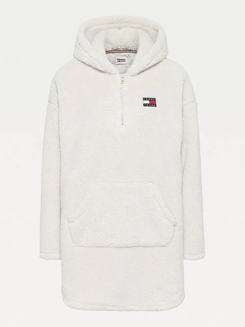 Tommy Hilfiger Tommy Badge Half-Zip Fleece Elbise Kadın Bej Rengi | TH697FZU