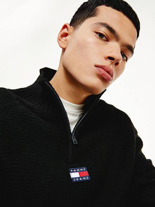 Tommy Hilfiger Tommy Badge Half-Zip Jumper Kazak Erkek Siyah | TH906DTW