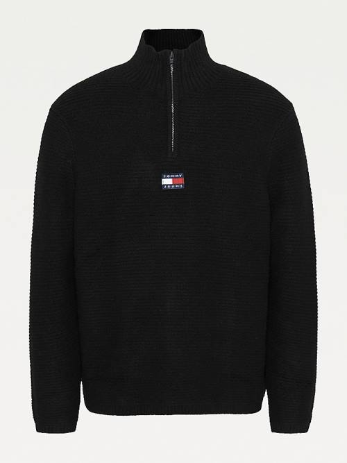 Tommy Hilfiger Tommy Badge Half-Zip Jumper Kazak Erkek Siyah | TH906DTW