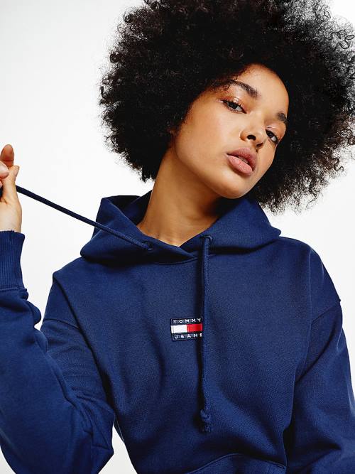 Tommy Hilfiger Tommy Badge Kapüşonlu Sweatshirt Kadın Mavi | TH031SEQ