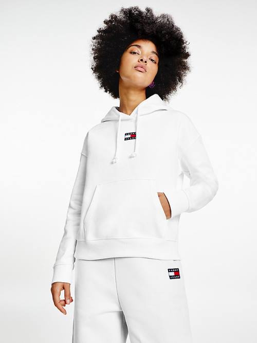 Tommy Hilfiger Tommy Badge Kapüşonlu Sweatshirt Kadın Beyaz | TH034PUF