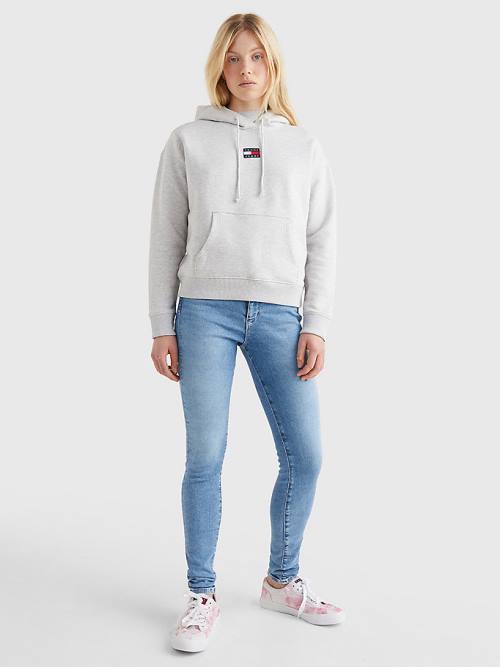 Tommy Hilfiger Tommy Badge Kapüşonlu Sweatshirt Kadın Gri | TH638MBX