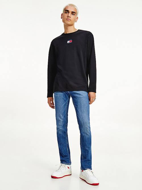 Tommy Hilfiger Tommy Badge Long Sleeve Tişört Erkek Siyah | TH134MTL