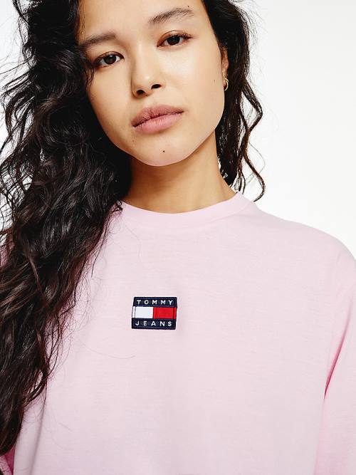 Tommy Hilfiger Tommy Badge Long Sleeve Tişört Kadın Pembe | TH139KFI