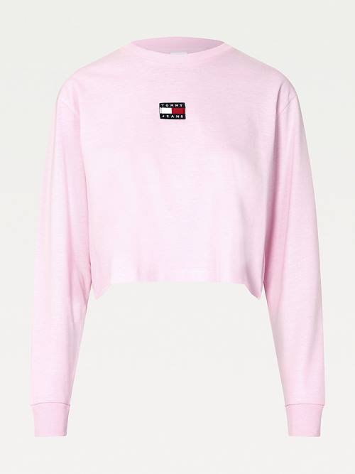 Tommy Hilfiger Tommy Badge Long Sleeve Tişört Kadın Pembe | TH139KFI