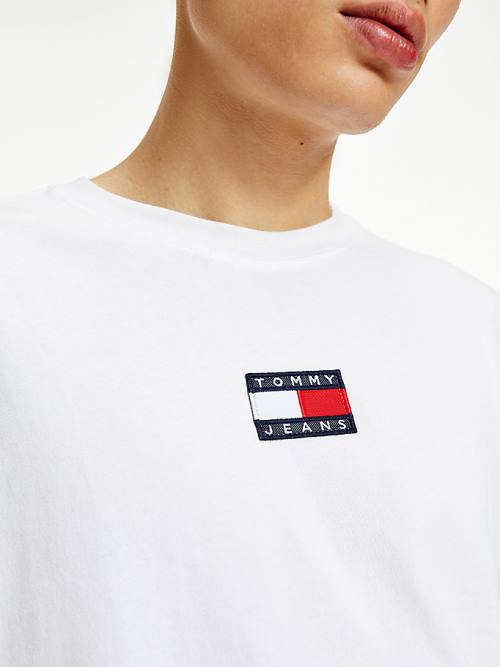 Tommy Hilfiger Tommy Badge Long Sleeve Tişört Erkek Beyaz | TH145GZB