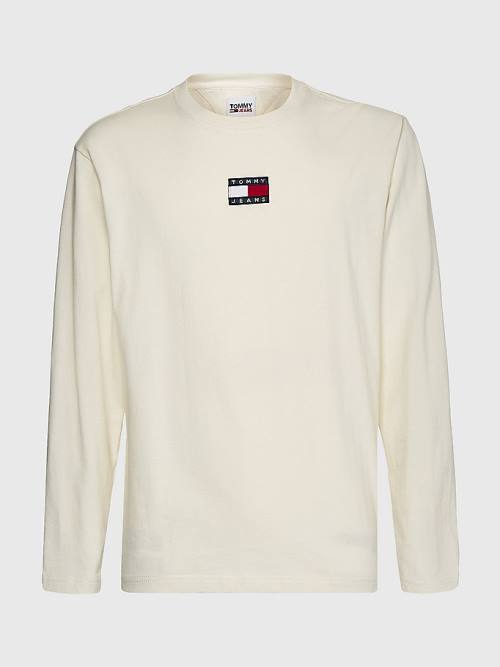 Tommy Hilfiger Tommy Badge Long Sleeve Tişört Erkek Beyaz | TH276VGJ