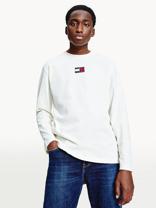 Tommy Hilfiger Tommy Badge Long Sleeve Tişört Erkek Beyaz | TH276VGJ