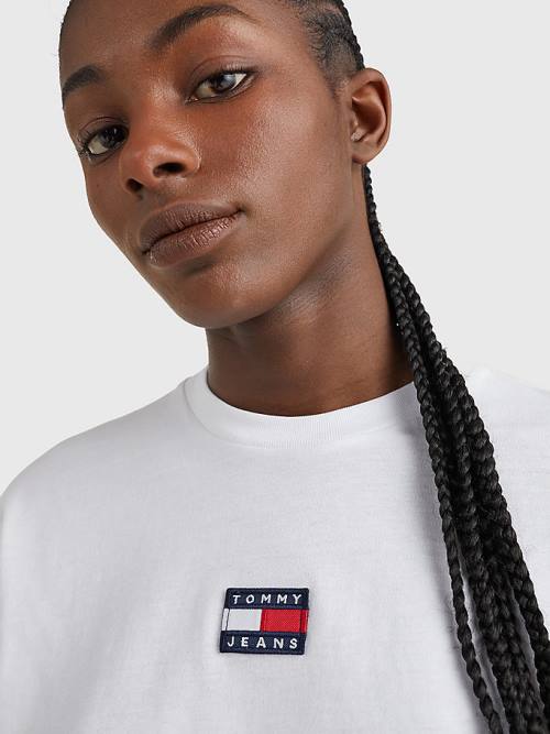 Tommy Hilfiger Tommy Badge Long Sleeve Tişört Kadın Beyaz | TH548ZHC