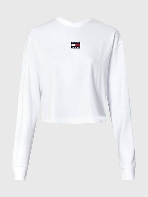 Tommy Hilfiger Tommy Badge Long Sleeve Tişört Kadın Beyaz | TH548ZHC