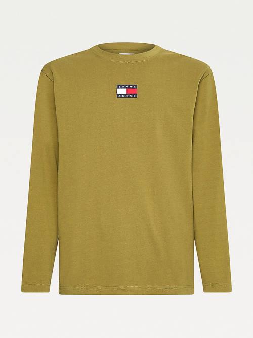 Tommy Hilfiger Tommy Badge Long Sleeve Tişört Erkek Yeşil | TH796NMO