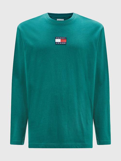 Tommy Hilfiger Tommy Badge Long Sleeve Tişört Erkek Yeşil | TH872OJE