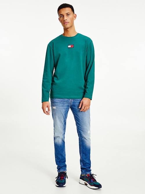 Tommy Hilfiger Tommy Badge Long Sleeve Tişört Erkek Yeşil | TH872OJE