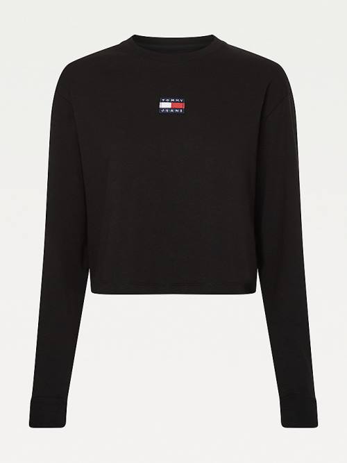 Tommy Hilfiger Tommy Badge Long Sleeve Tişört Kadın Siyah | TH957VHP