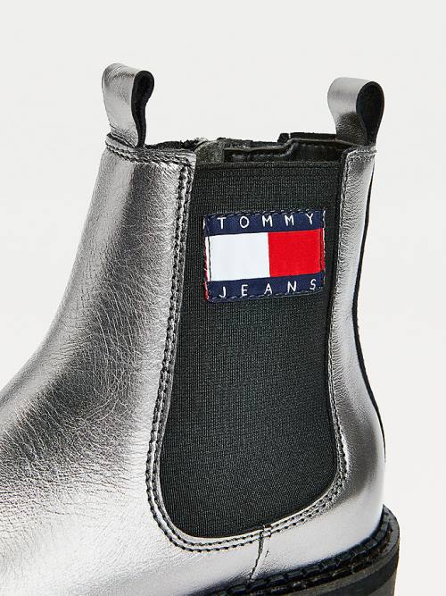 Tommy Hilfiger Tommy Badge Metallic Deri Krampon Bot Kadın Gri | TH406DYI