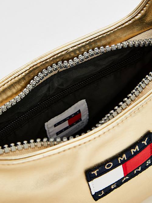 Tommy Hilfiger Tommy Badge Metallic Shoulder Çanta Kadın Altın | TH143KMQ