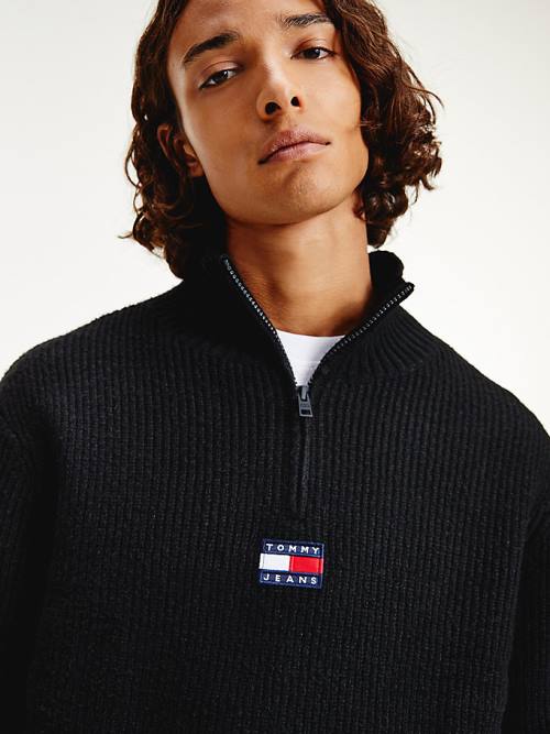 Tommy Hilfiger Tommy Badge Mock Turtleneck Jumper Kazak Erkek Siyah | TH517ZOM