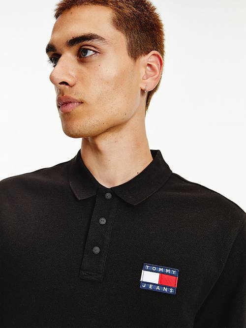 Tommy Hilfiger Tommy Badge Organic Pamuklu Polo Yaka Tişört Erkek Siyah | TH489PST