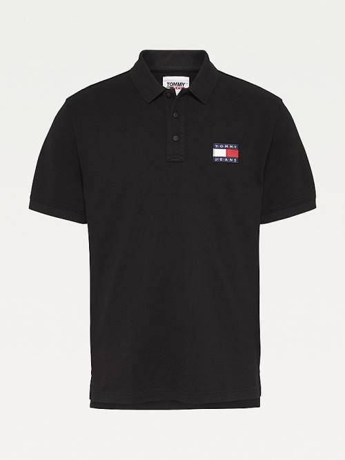 Tommy Hilfiger Tommy Badge Organic Pamuklu Polo Yaka Tişört Erkek Siyah | TH489PST