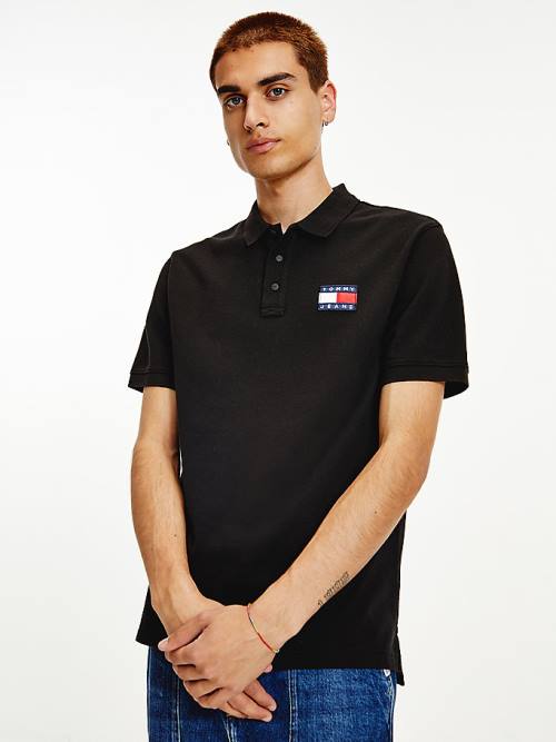 Tommy Hilfiger Tommy Badge Organic Pamuklu Polo Yaka Tişört Erkek Siyah | TH489PST