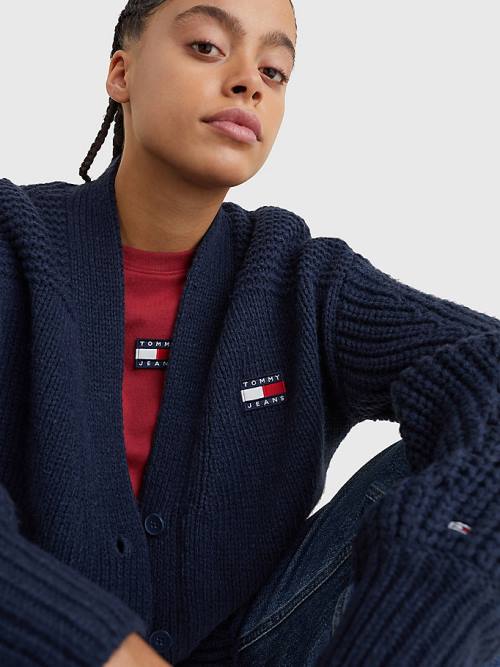 Tommy Hilfiger Tommy Badge Oversized Cardigan Kazak Kadın Mavi | TH960WXN