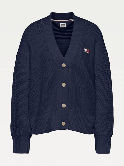 Tommy Hilfiger Tommy Badge Oversized Cardigan Kazak Kadın Mavi | TH960WXN