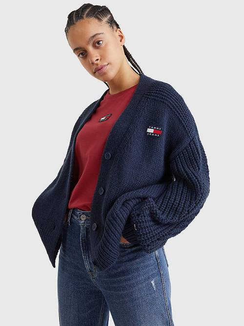 Tommy Hilfiger Tommy Badge Oversized Cardigan Kazak Kadın Mavi | TH960WXN