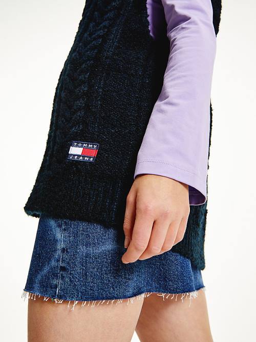 Tommy Hilfiger Tommy Badge Oversized Knitted Vest Kazak Kadın Mavi | TH826VCE