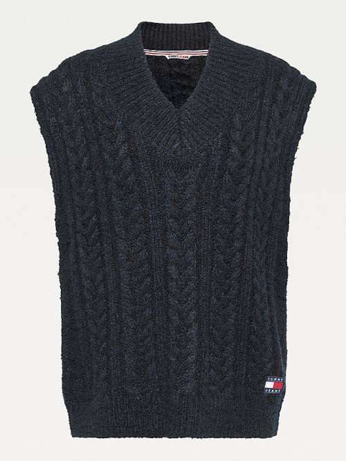 Tommy Hilfiger Tommy Badge Oversized Knitted Vest Kazak Kadın Mavi | TH826VCE