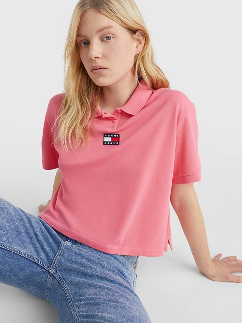 Tommy Hilfiger Tommy Badge Polo Yaka Tişört Kadın Pembe | TH590OFU