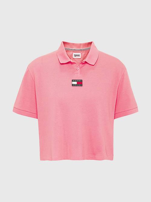 Tommy Hilfiger Tommy Badge Polo Yaka Tişört Kadın Pembe | TH590OFU