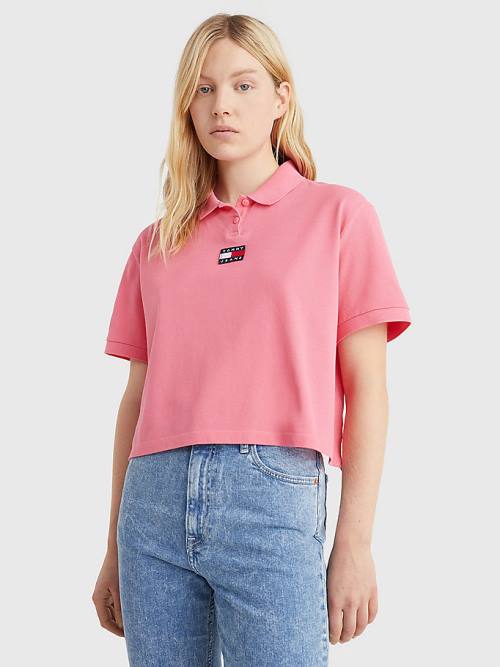 Tommy Hilfiger Tommy Badge Polo Yaka Tişört Kadın Pembe | TH590OFU