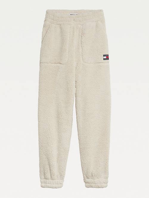 Tommy Hilfiger Tommy Badge Relaxed Fit Fleece Joggers Pantolon Kadın Bej Rengi | TH826NZI