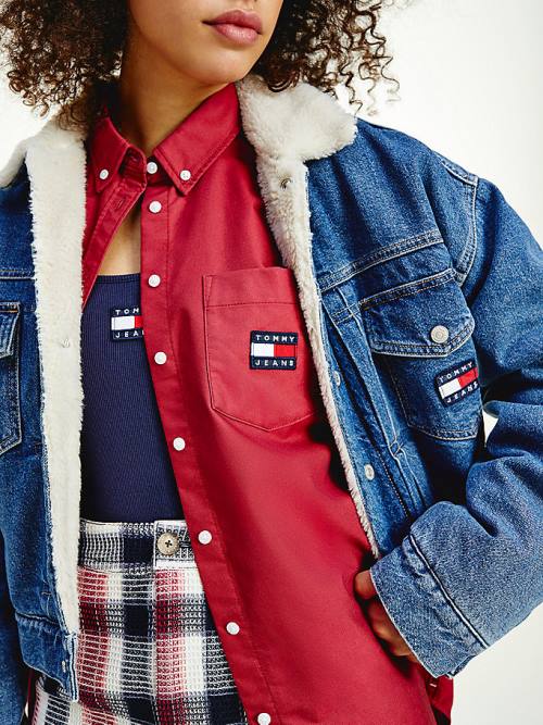 Tommy Hilfiger Tommy Badge Sherpa Denim Ceket Kadın Denim | TH184QHR