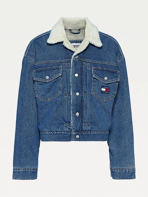 Tommy Hilfiger Tommy Badge Sherpa Denim Ceket Kadın Denim | TH184QHR