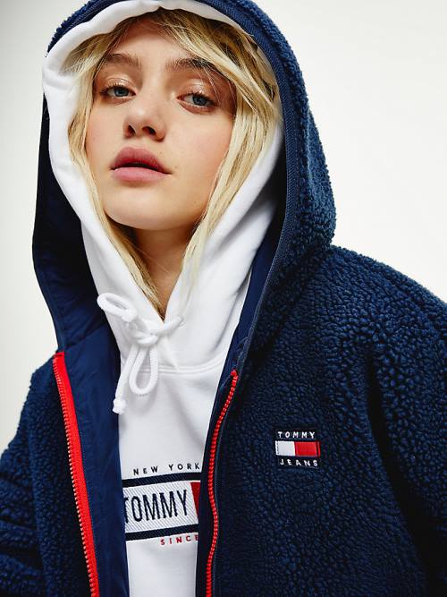 Tommy Hilfiger Tommy Badge Sherpa Kukuletalı Ceket Kadın Mavi | TH421YXO